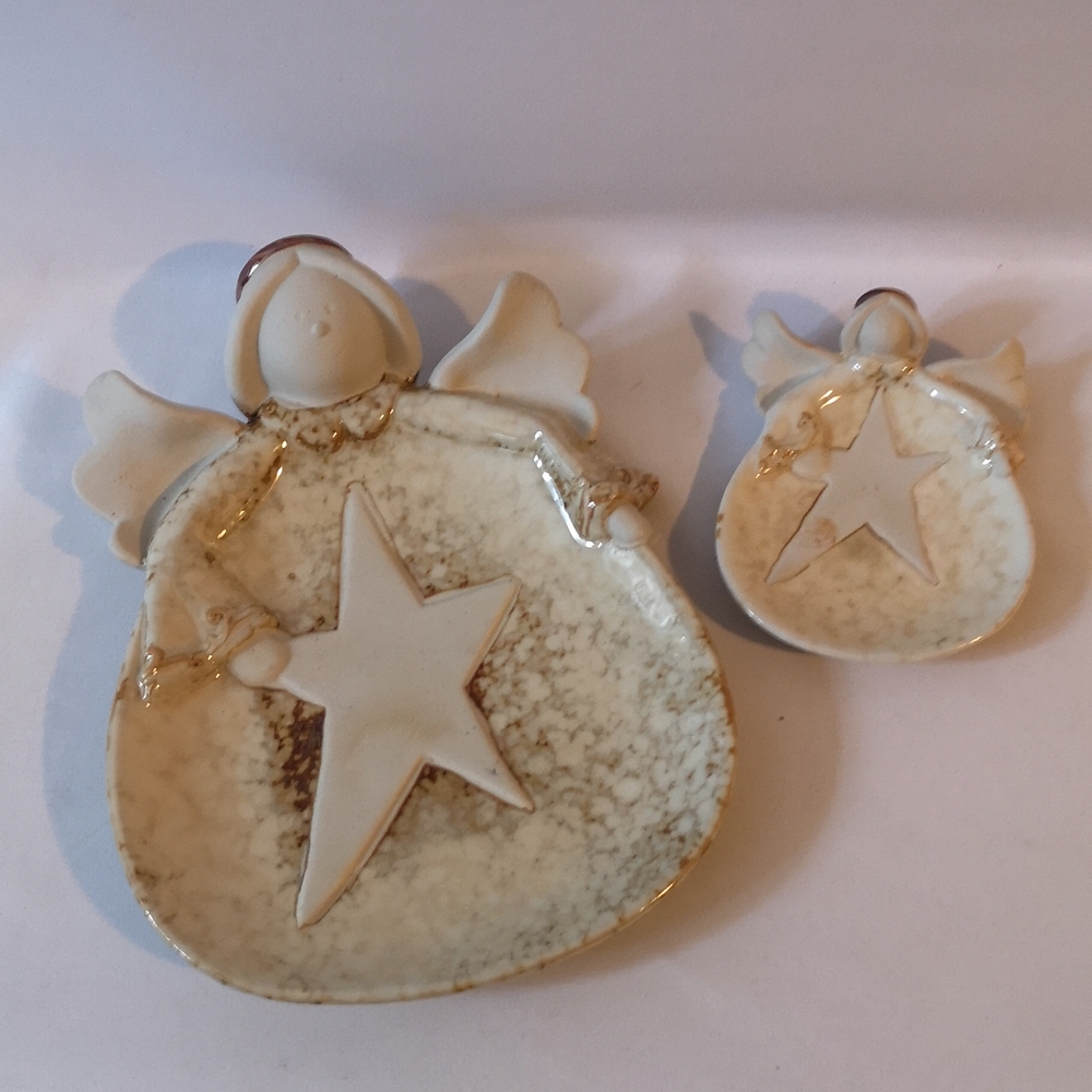 Set of Two Studio Art Pottery Angels with Combo Matte and Shine Glaze